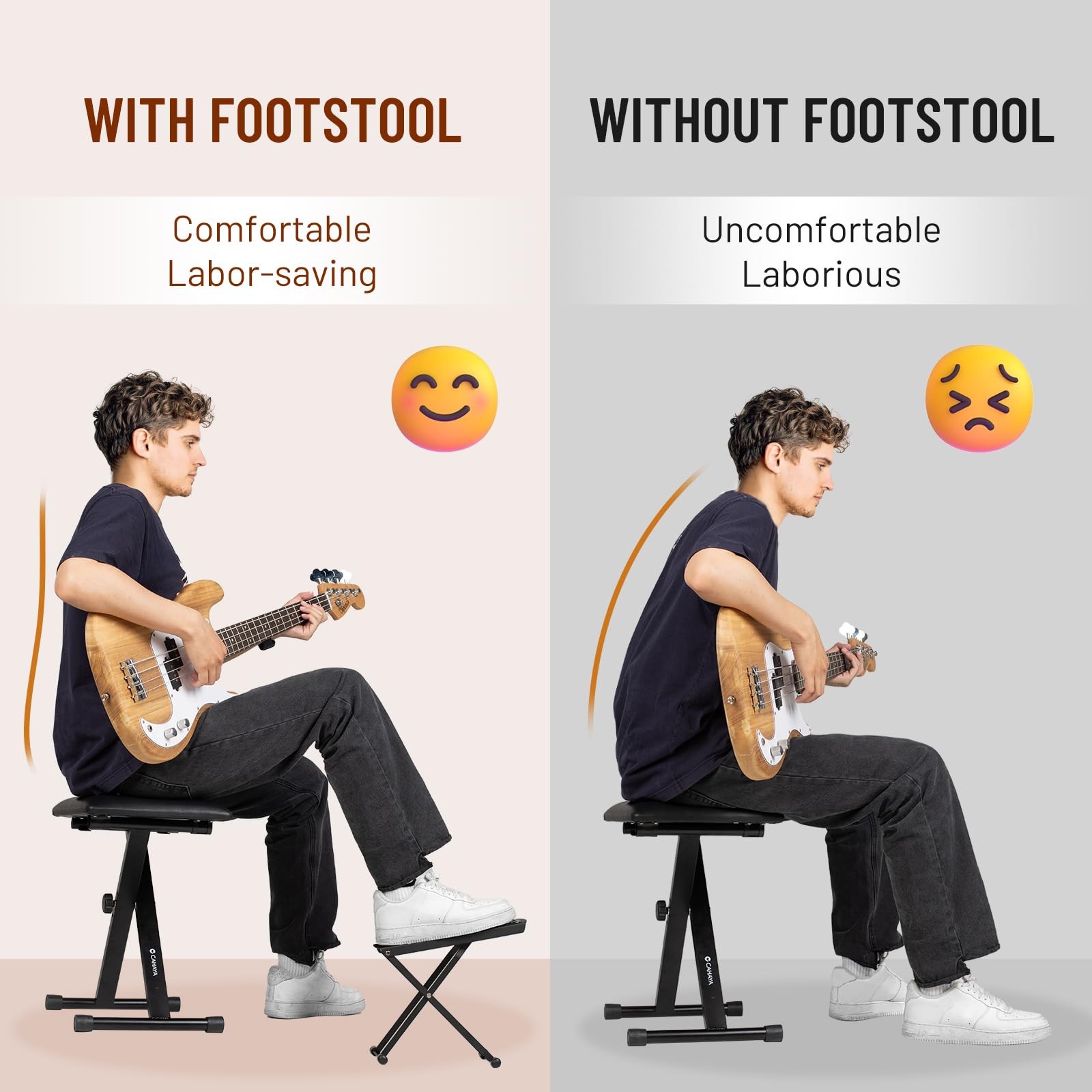 CAHAYA Guitar Foot Rest Stool - 6 Position Height Adjustable, Black
