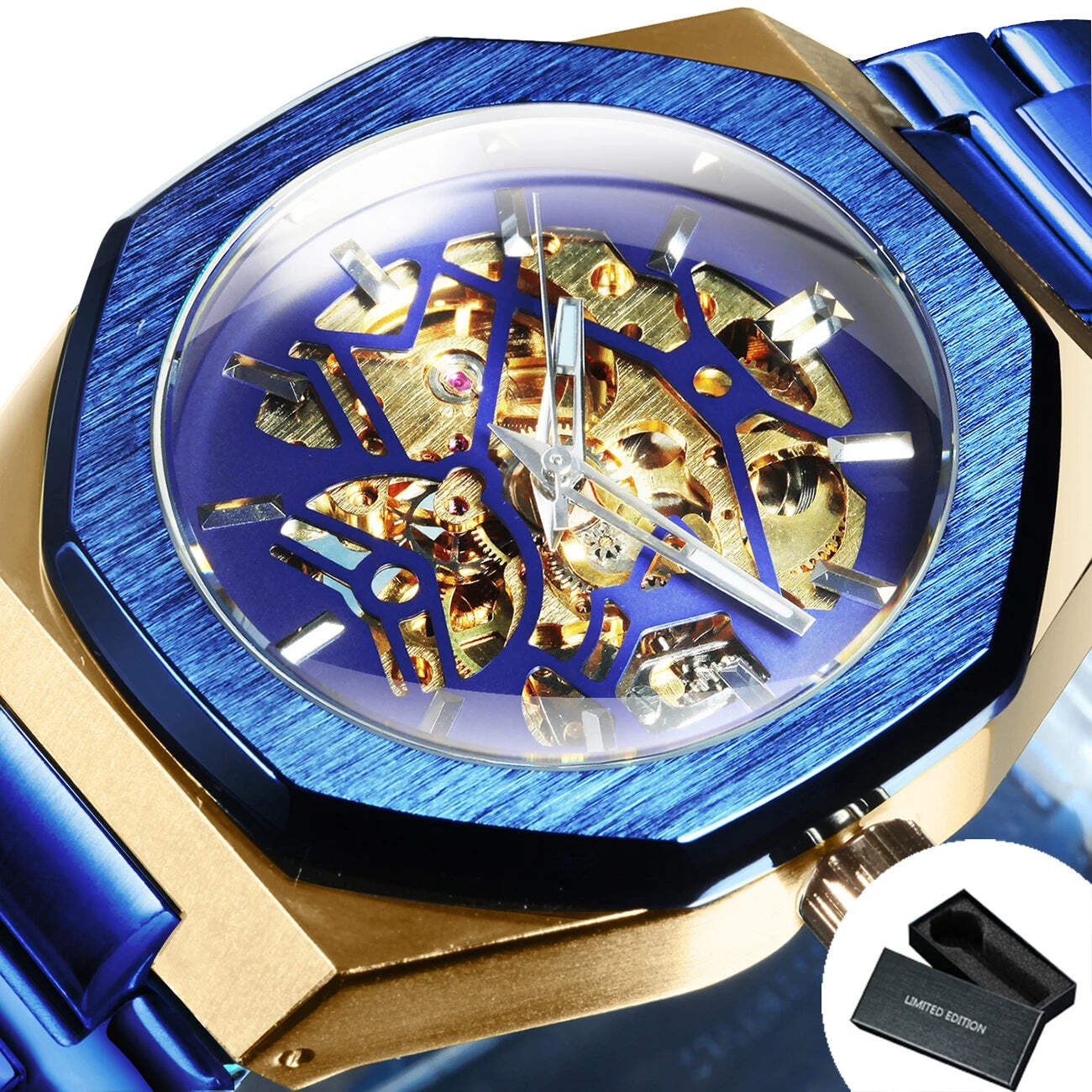 WINNER Black Gold Skeleton Mechanical Watches for Men Fashion irregular Automati