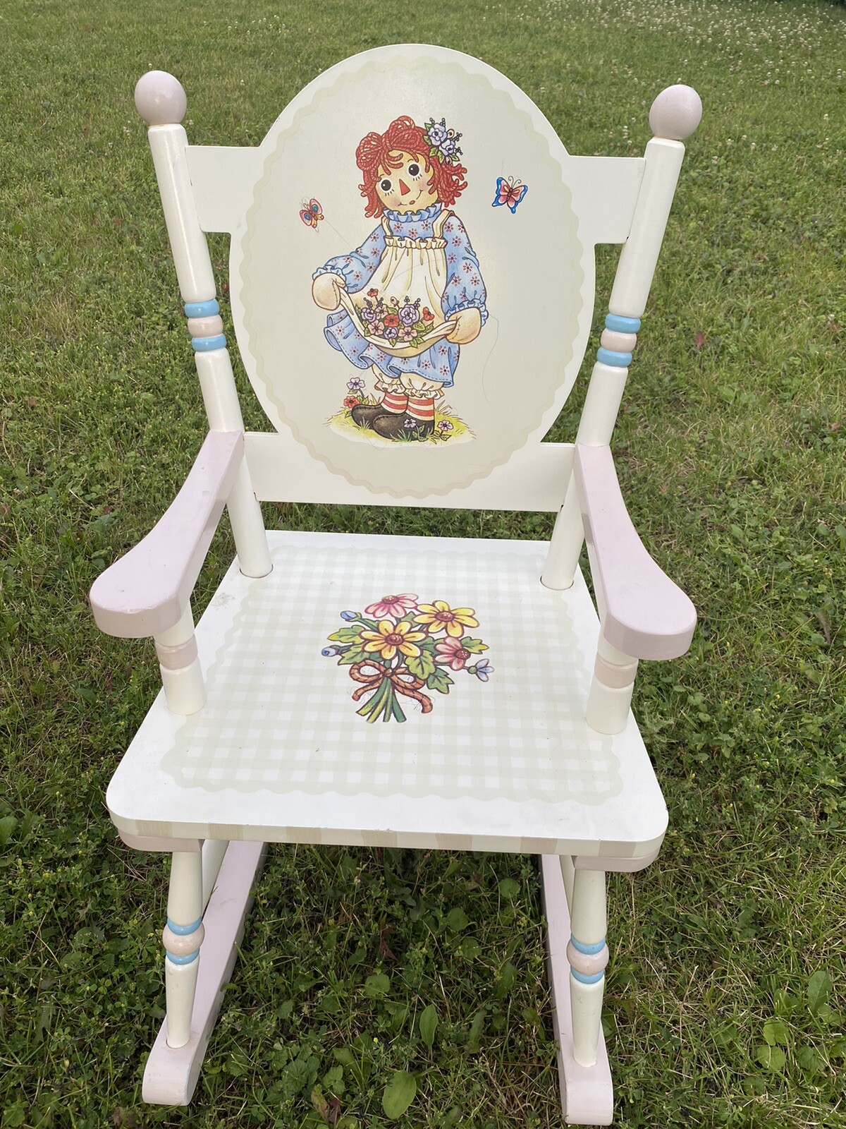 Guidecraft Girl's Raggedy Anne Pink Blue Rocker Wood Rocking Chair