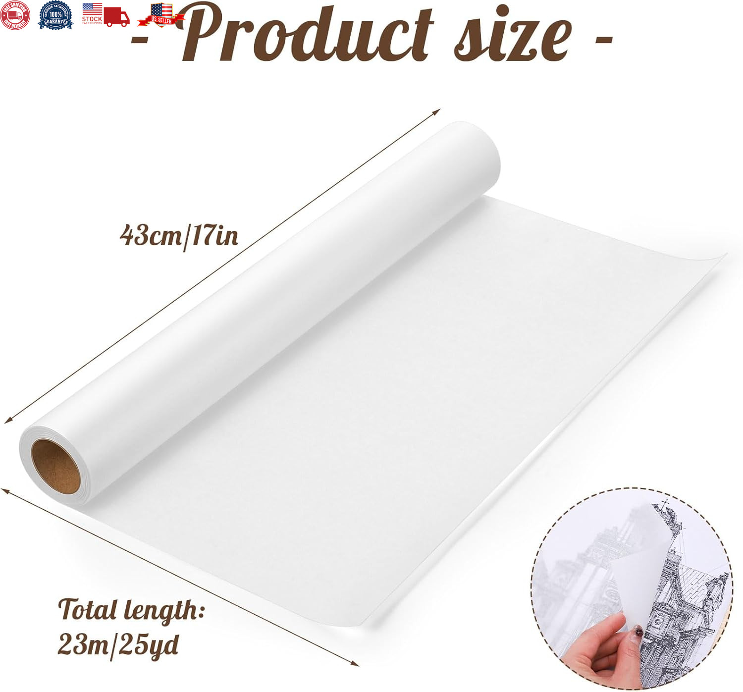 Tracing Paper Roll 17in x 25yd White Trace Paper Pattern Paper Translucent