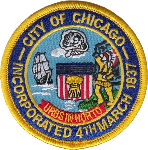 CITY OF CHICAGO SEAL PATCH: Blue Border, Size 3" - Small
