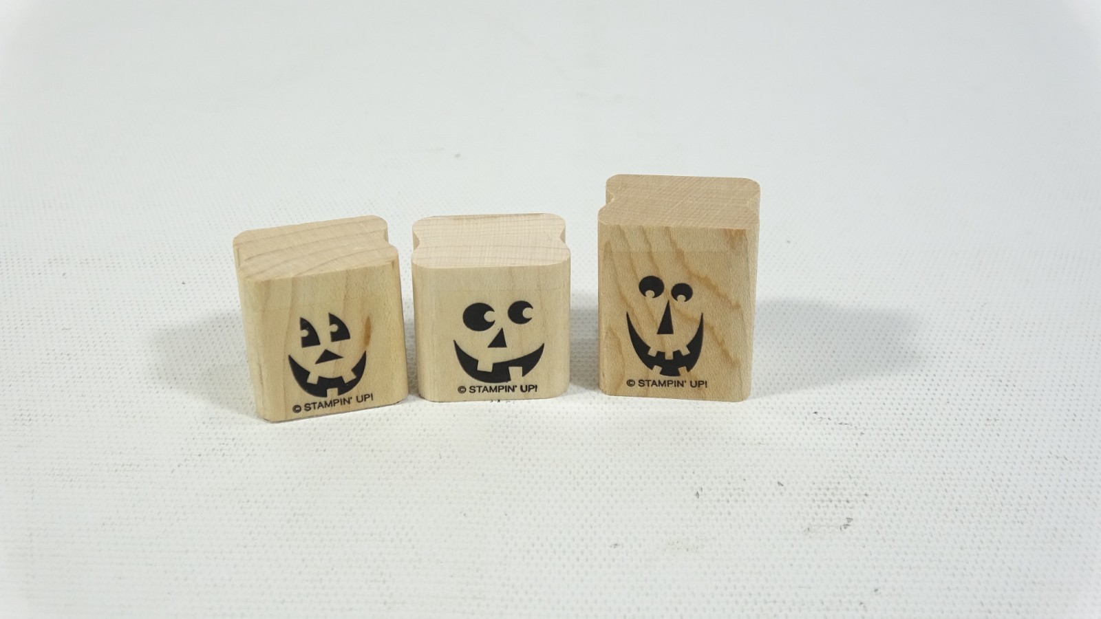 Stampin' Up! Halloween Rubber Stamp 3 different Jack O lantern smiling faces