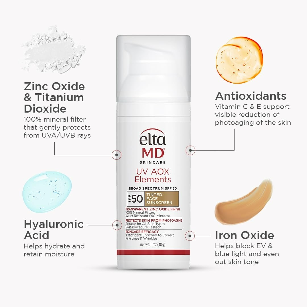 EltaMD UV AOX Elements SPF50 Tinted Mineral Sunscreen Sensitive Skin 1.7oz Pump