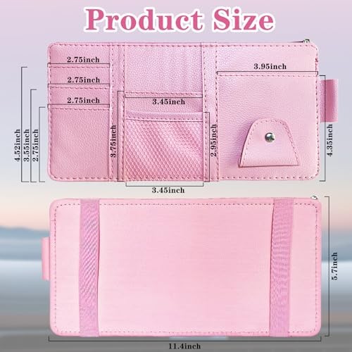 Sun Visor Organizer (Pink),Car Visor Storage Holder for Sunglasses, Documents,