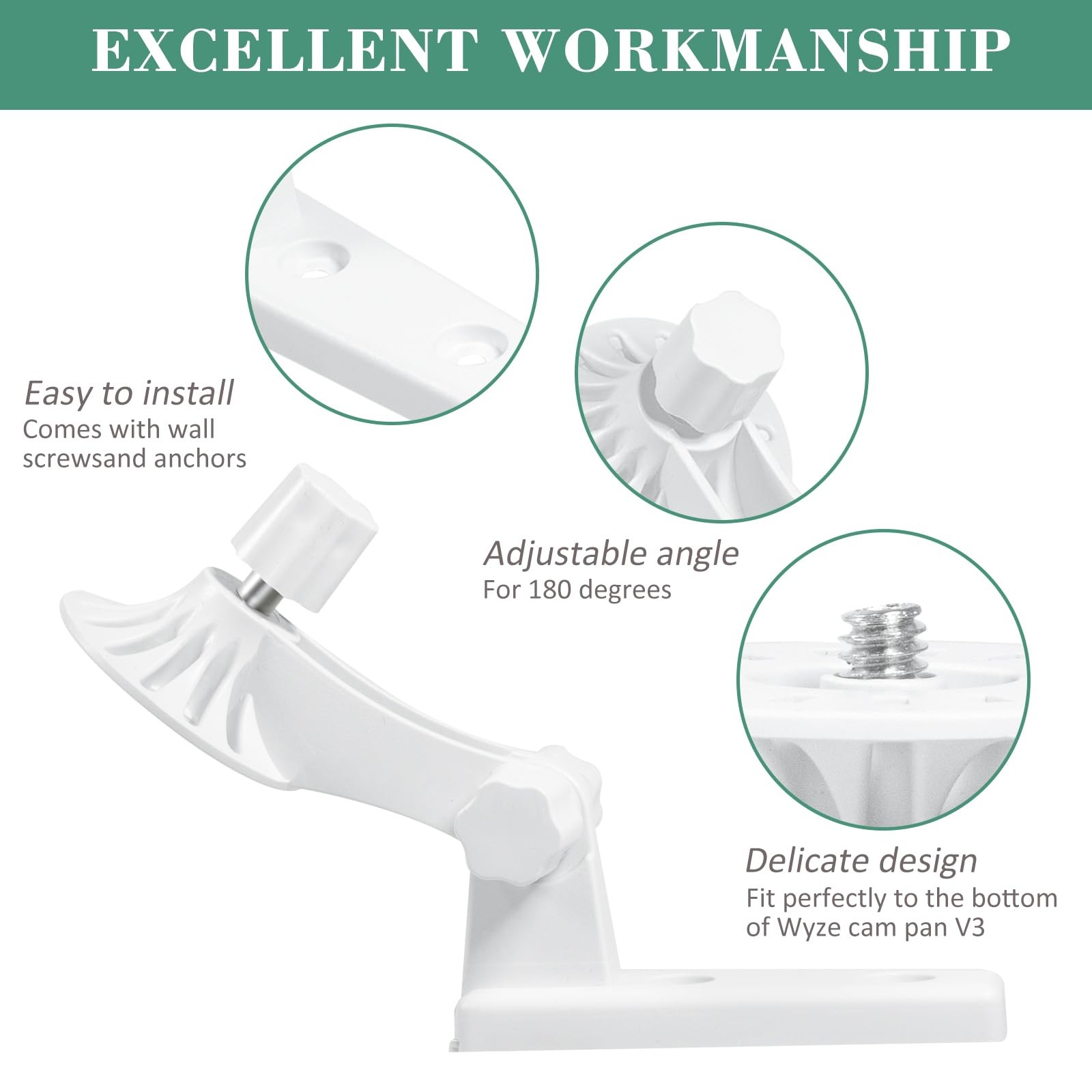 VIIVRIA 2-Pack Wall Mount, Specially Designed for Wyze Cam Pan V3, 180° white