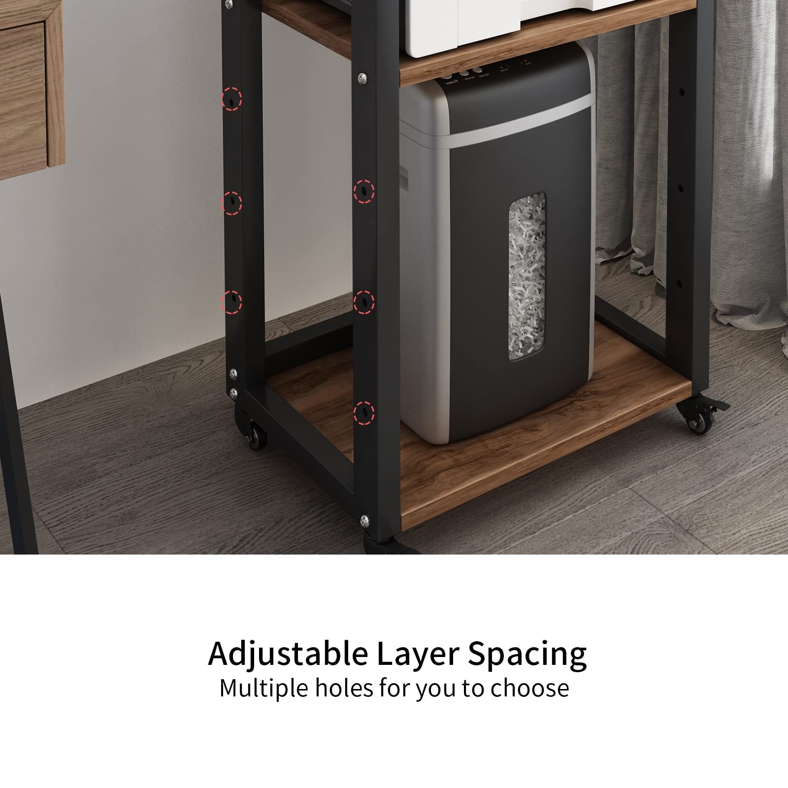 Natwind 3-Tier Movable Printer Stand with Storage Rolling Floor-Standing Desksid