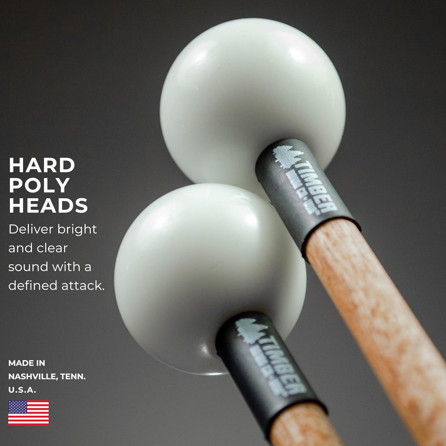 Timber Drum Co. Percussion Bell Mallets — MADE IN Single Pair, Hard Poly