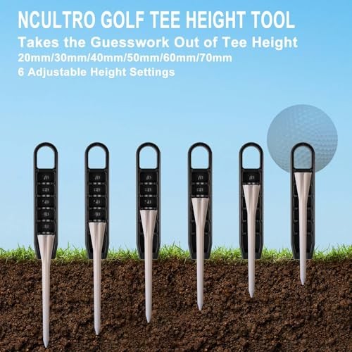 Golf Tee Height Setter Tool with 6 Adjustable 2 golf tee setter - black