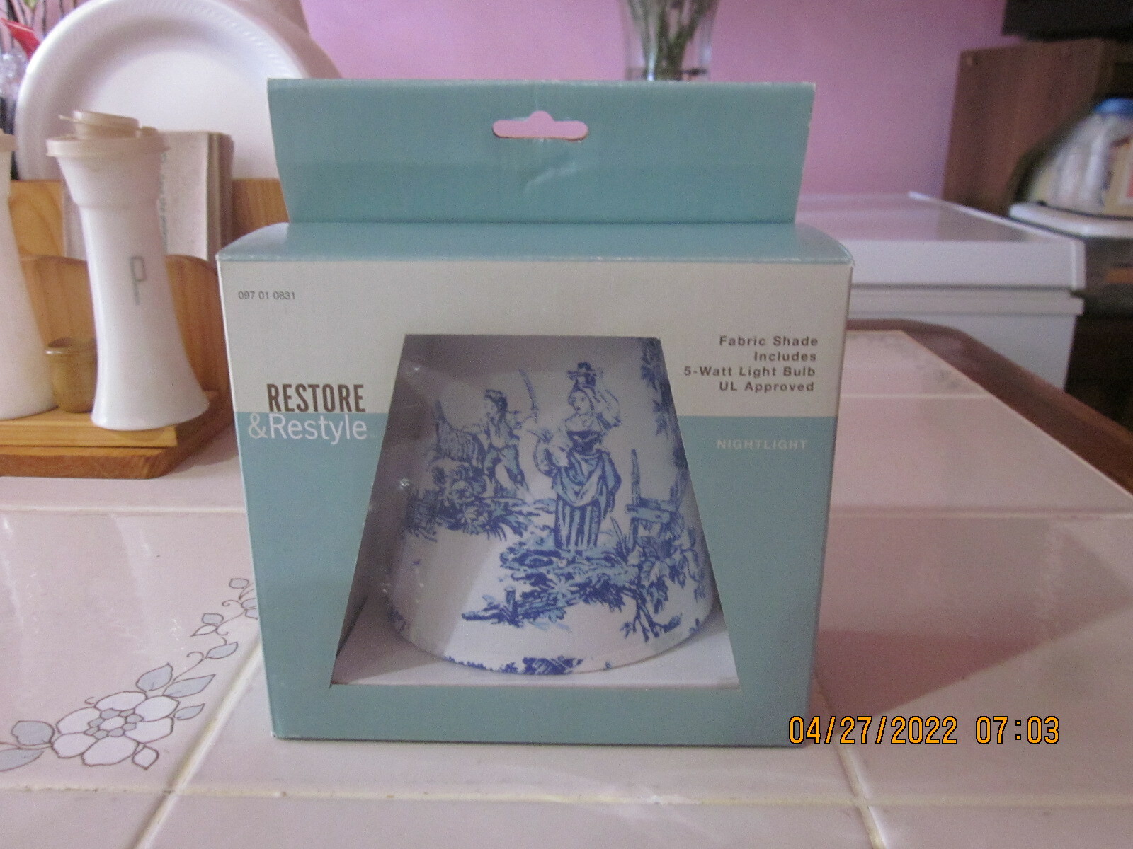 Restore & Restyle Nightlight Blue White Fabric Shade French Country Design