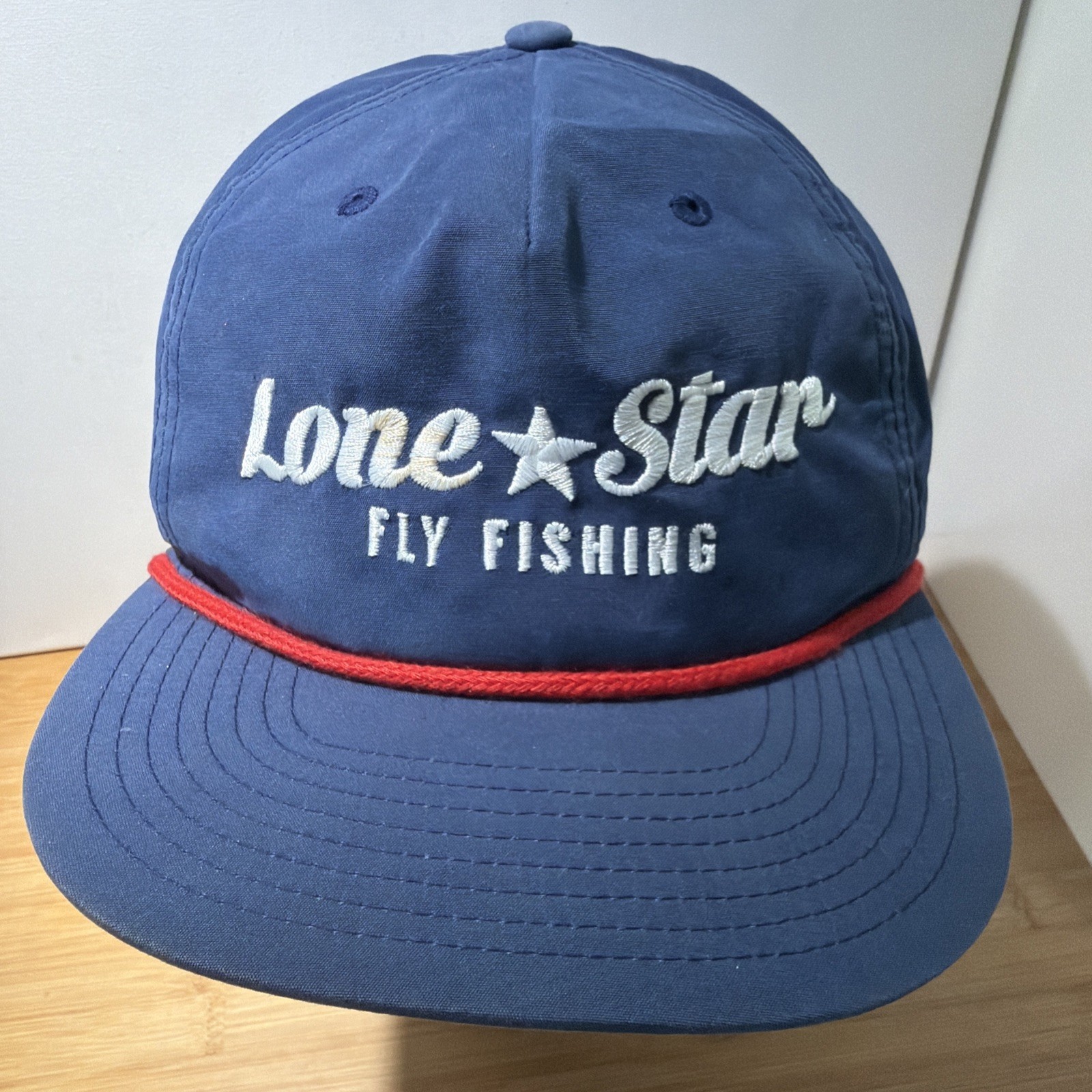 TX Fly Fishing Blue Red Rope Hat Cap Lone Star Texas