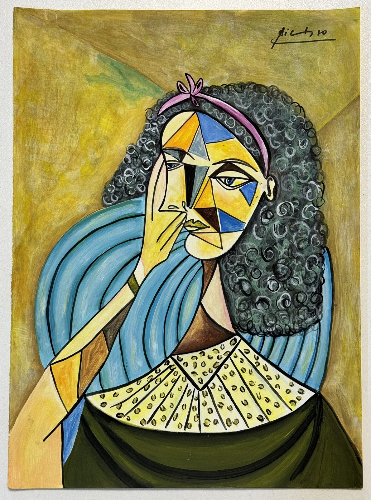 Pablo Picasso (Handmade) Drawing On Paper Signed & Stamped Mixed Media, Vtg Art