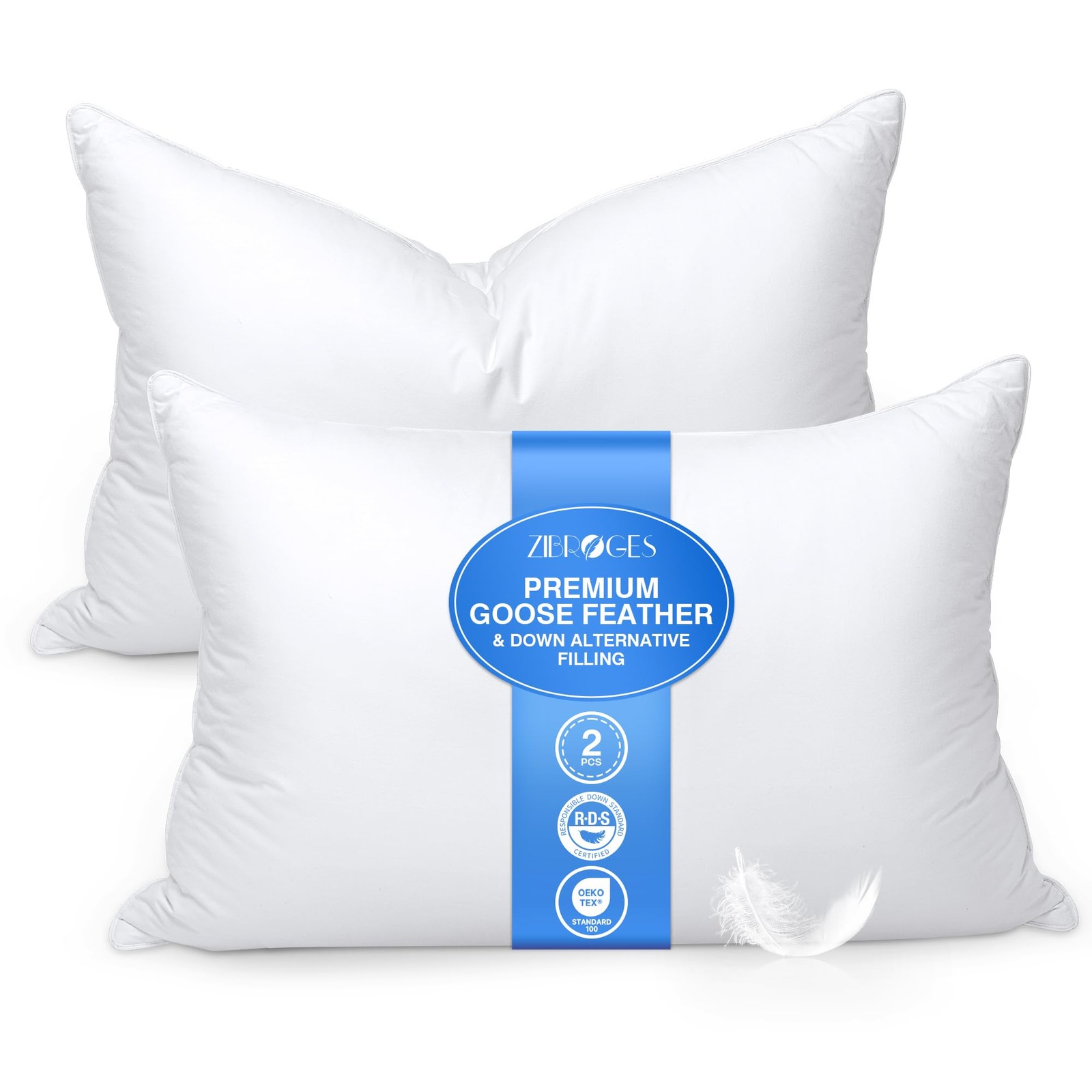 Feather Pillows Queen Size Set of 2 - Goose Down Hotel Bed Pillow for Sleepin...