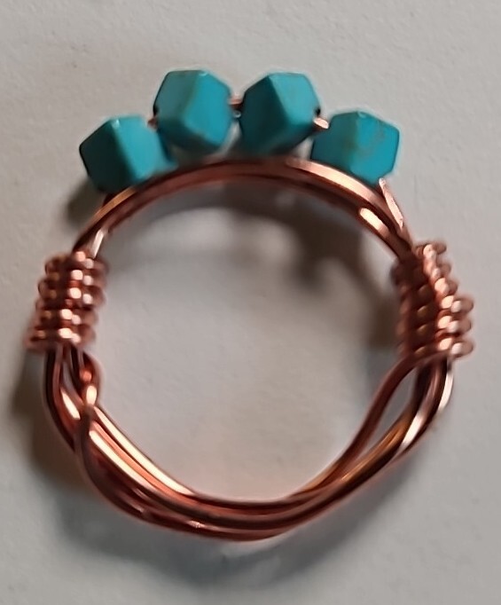 NEW Handmade Wire Wrapped Ring Coppertone Statement Turquoise Beaded Size 8