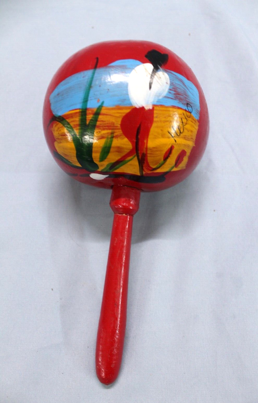 VTG Hand Painted WOODED Single 7" MEXICAN MARACAS Music Shaker Instrument