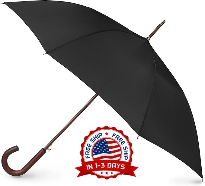 Paraguas Negro Para Lluvia Y Viento Grande Resistentes Sombrilla De Hombre Mujer