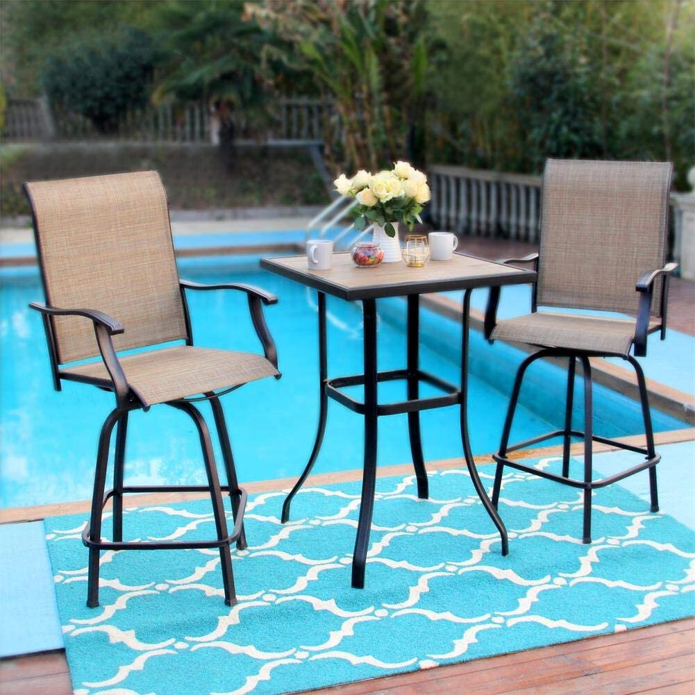 3 PCS Patio Swivel Bar Sets Textilene High Bistro Sets,2 Bar Stools &1 Bar Table