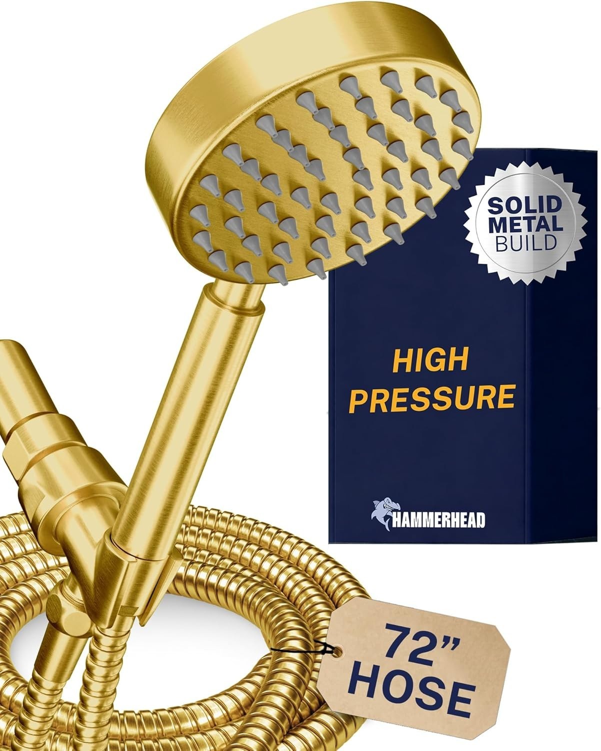 HammerHead Showers Handheld Shower Head 2.5 GPM Brushed Gold Brass Holder