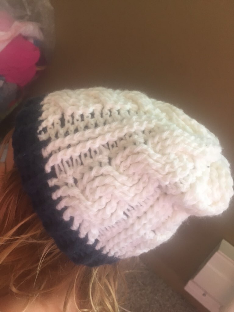 HANDMADE ORGANIC MERINO WOOL White Cabled Baby Toddler Winter Slouchy Beanie Hat