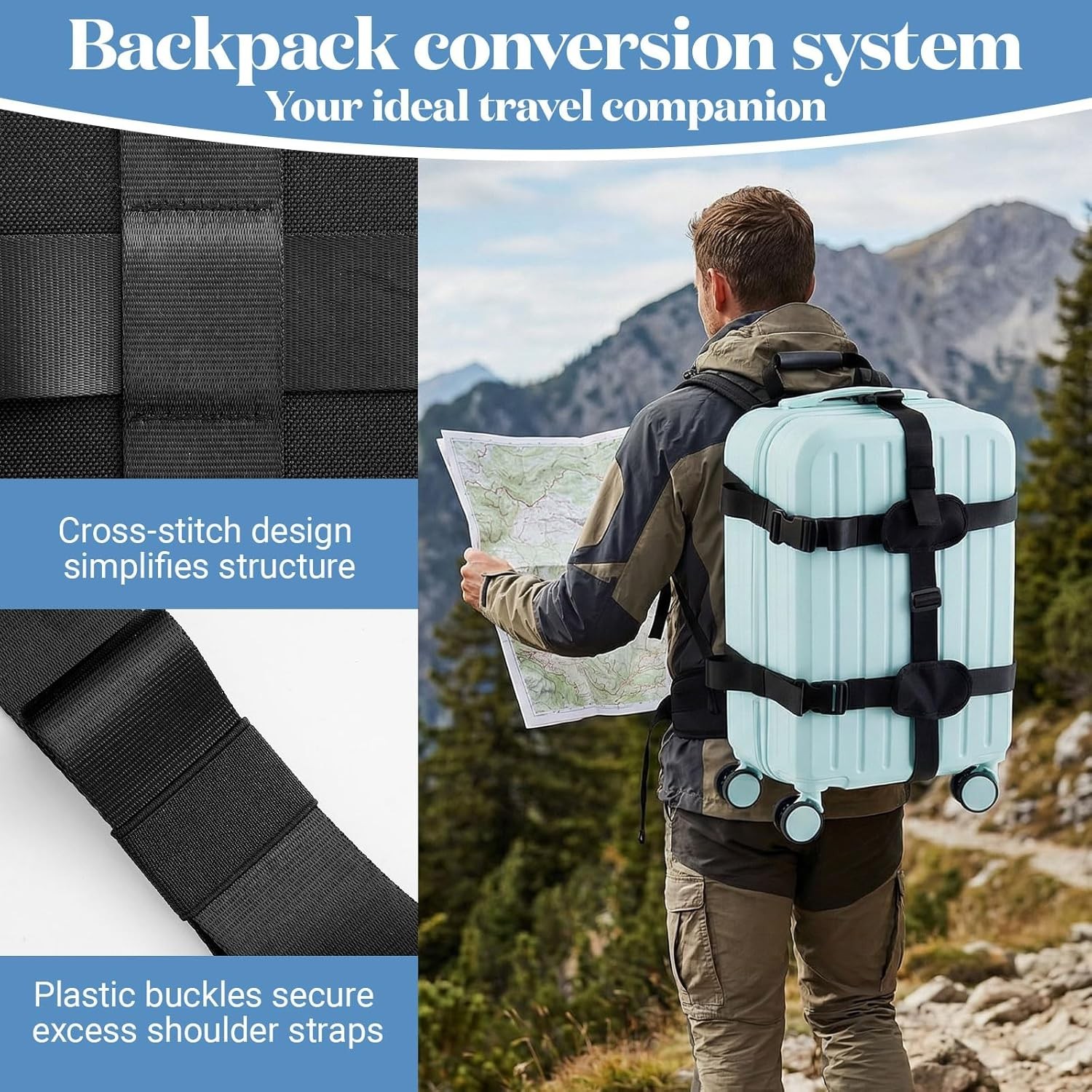 Luggage Backpack Conversion System Connector Straps Cross Shaped External Frame