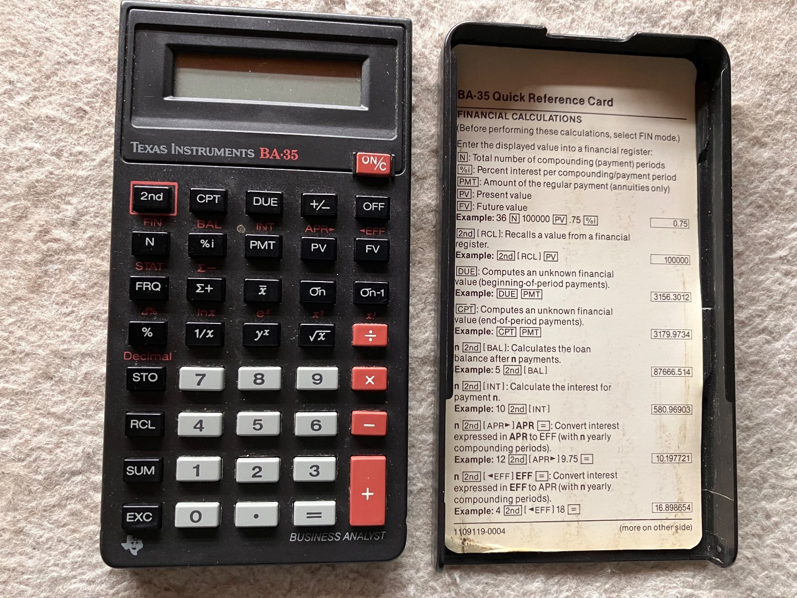 Vintage Working Texas Instruments Business, BA 35 Calculator 1987