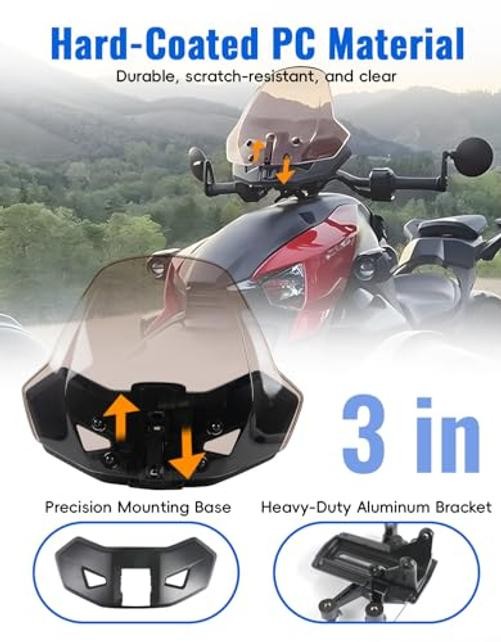 Can-Am Ryker Front Windshield - 3" Adjustable - Dark Tinted - Dark