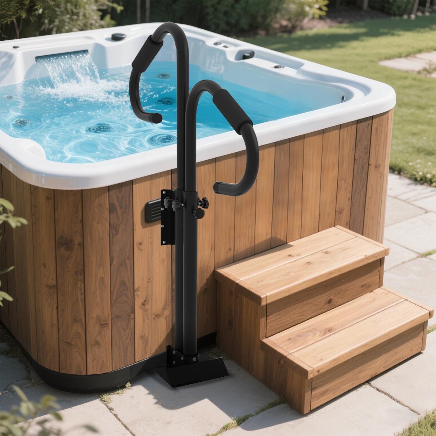 56"H Spa Hot Tub Handrail - Side Safety Hand Rail w/Slide-Under Mounting Base