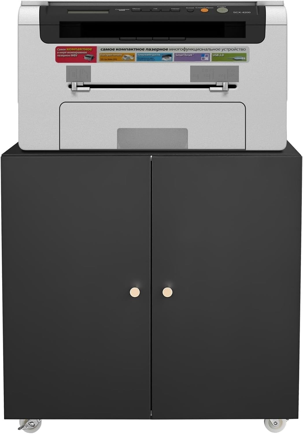 Sturdy Steel Printer Table with Storage & Adjustable Shelf on Wheels for Offices