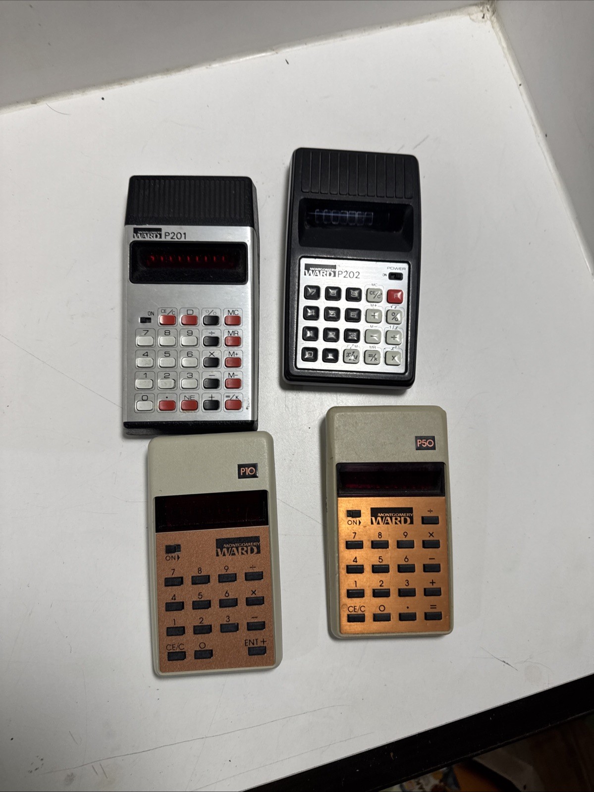 Lot of 4 Vintage Calculators  Montgomery Ward P202, P201, P50, P10 With Power Su