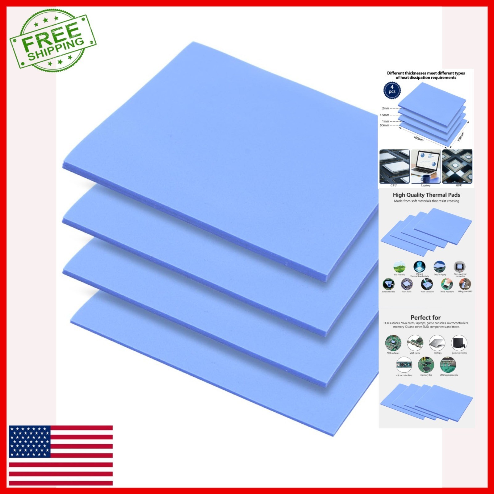 UCEC 4 Pack Thermal Pads 100x100mm Silicone 6W/mK for CPU GPU SSD