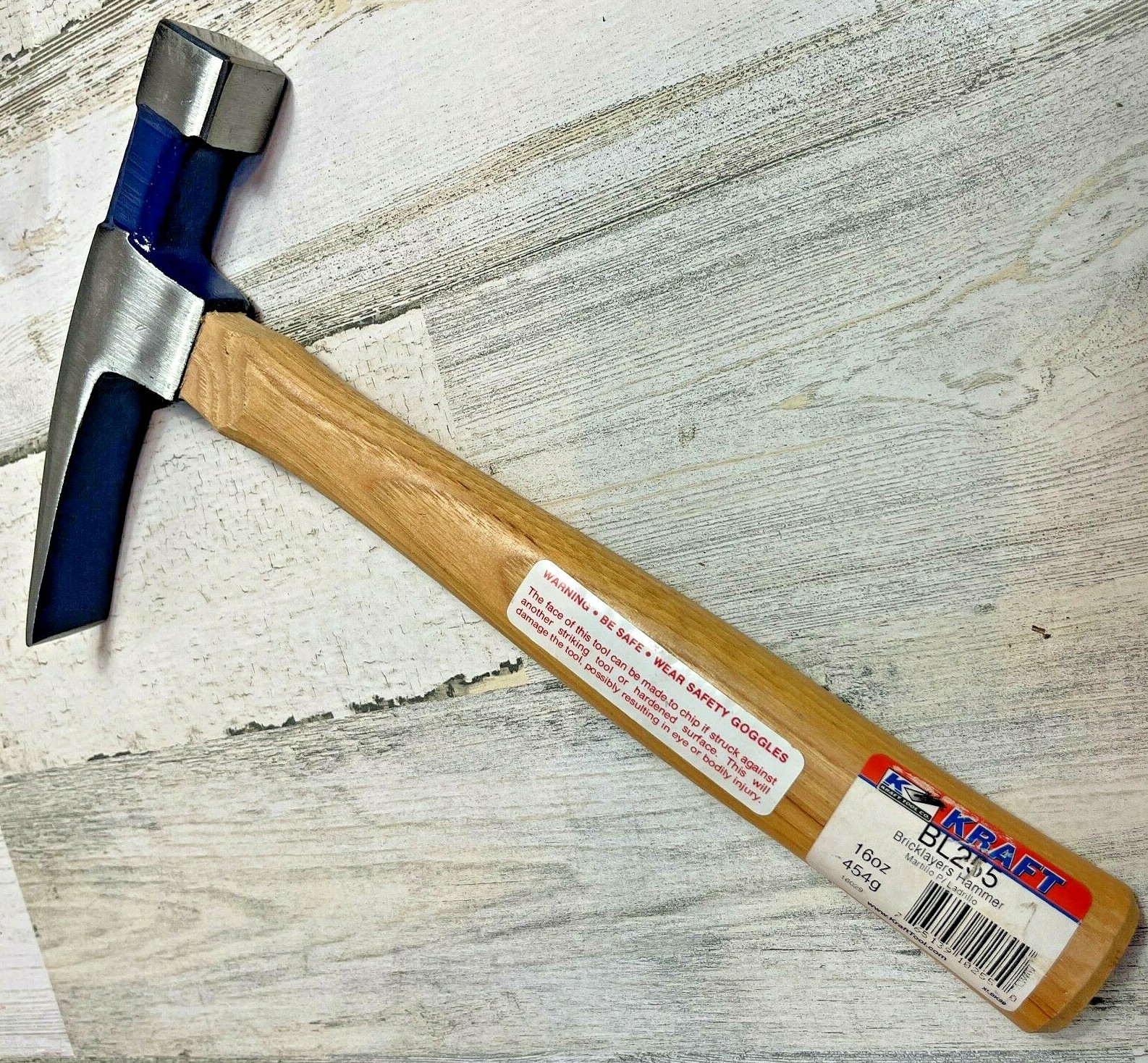 Kraft BL255 16 oz Bricklayer's Hammer Square Face Chisel End Hickory Wood Handle