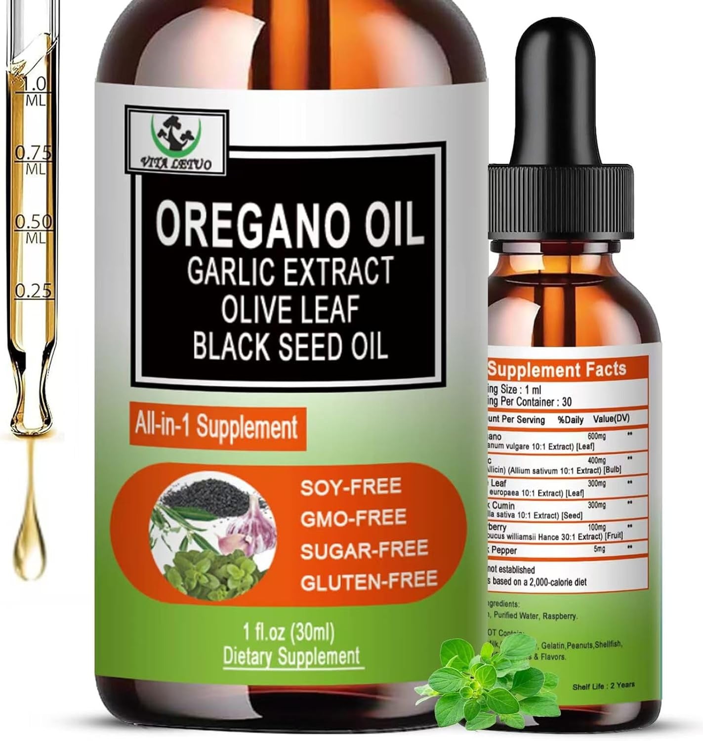 Organic Oil of Oregano with Black Seed Oil, Liquid Drops...