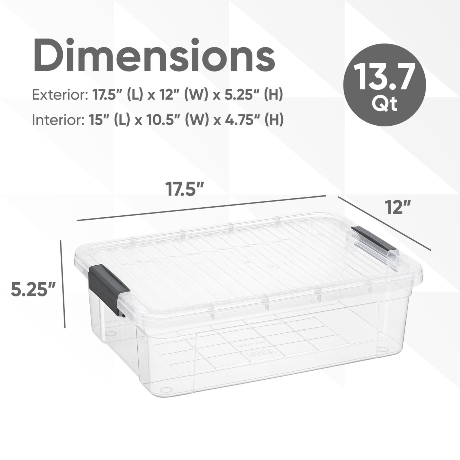 Superio Clear Storage Box with Lid, 13.7 Qt Stackable Plastic Organizer Bin