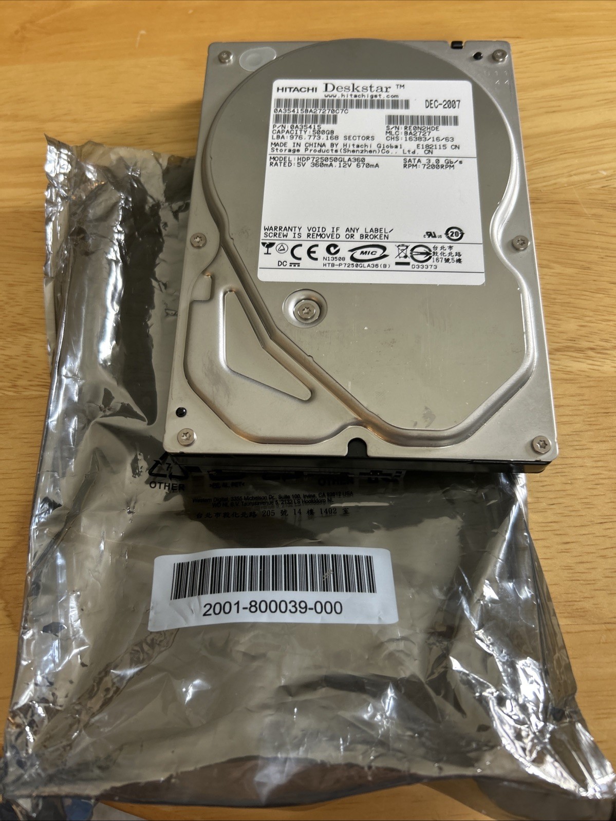 Hitachi Deskstar HDP725050GLA360 500GB SATA 7200 RPM P/N:0A35415 MLC:BA2727