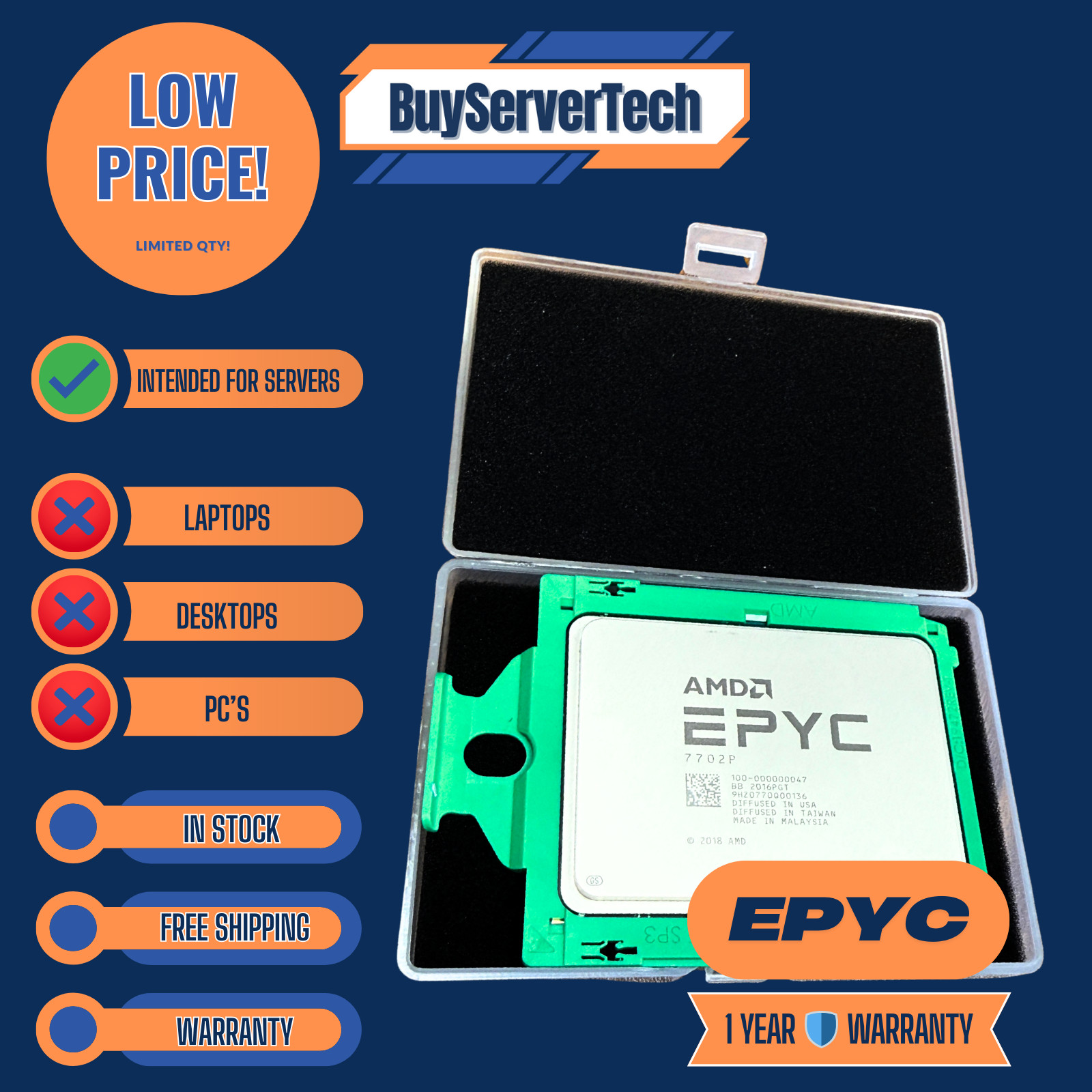 (Unlocked) AMD EPYC 7702P 64-Core 2.0GHz 256MB CPU SP3 – Bulk Packaging