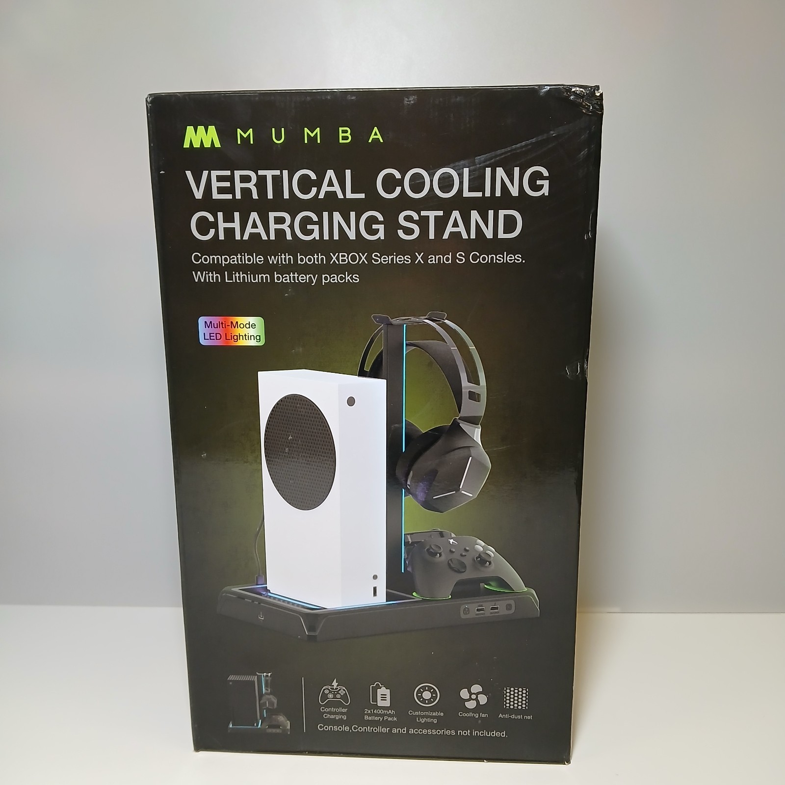 For Xbox Series X S Charging Station Dock Cooling Fan RGB W/ Controller Battery