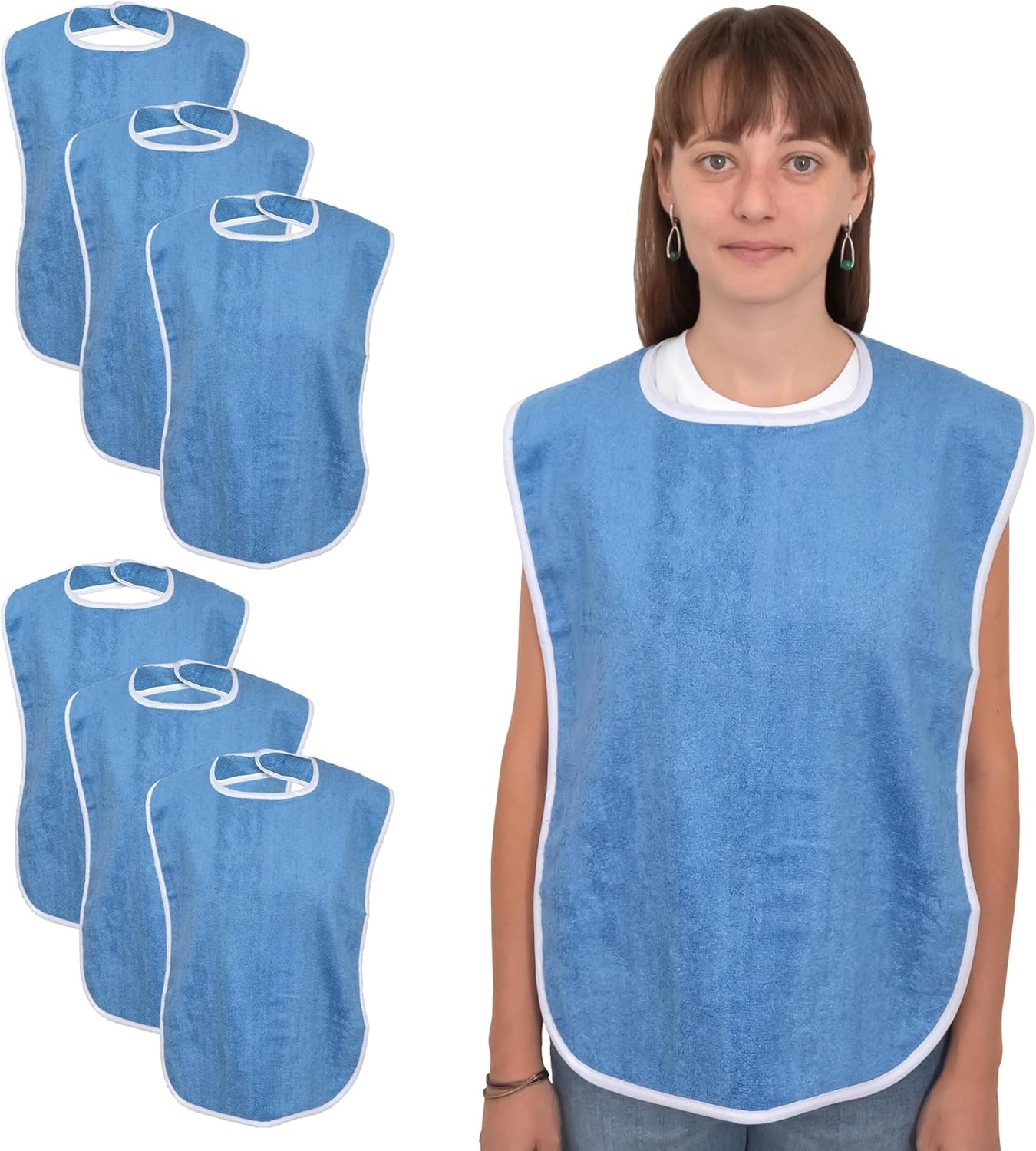 3/6 Pzas Baberos Premium Adultos Ajustables Para Hombres Mujeres Azul Lavable