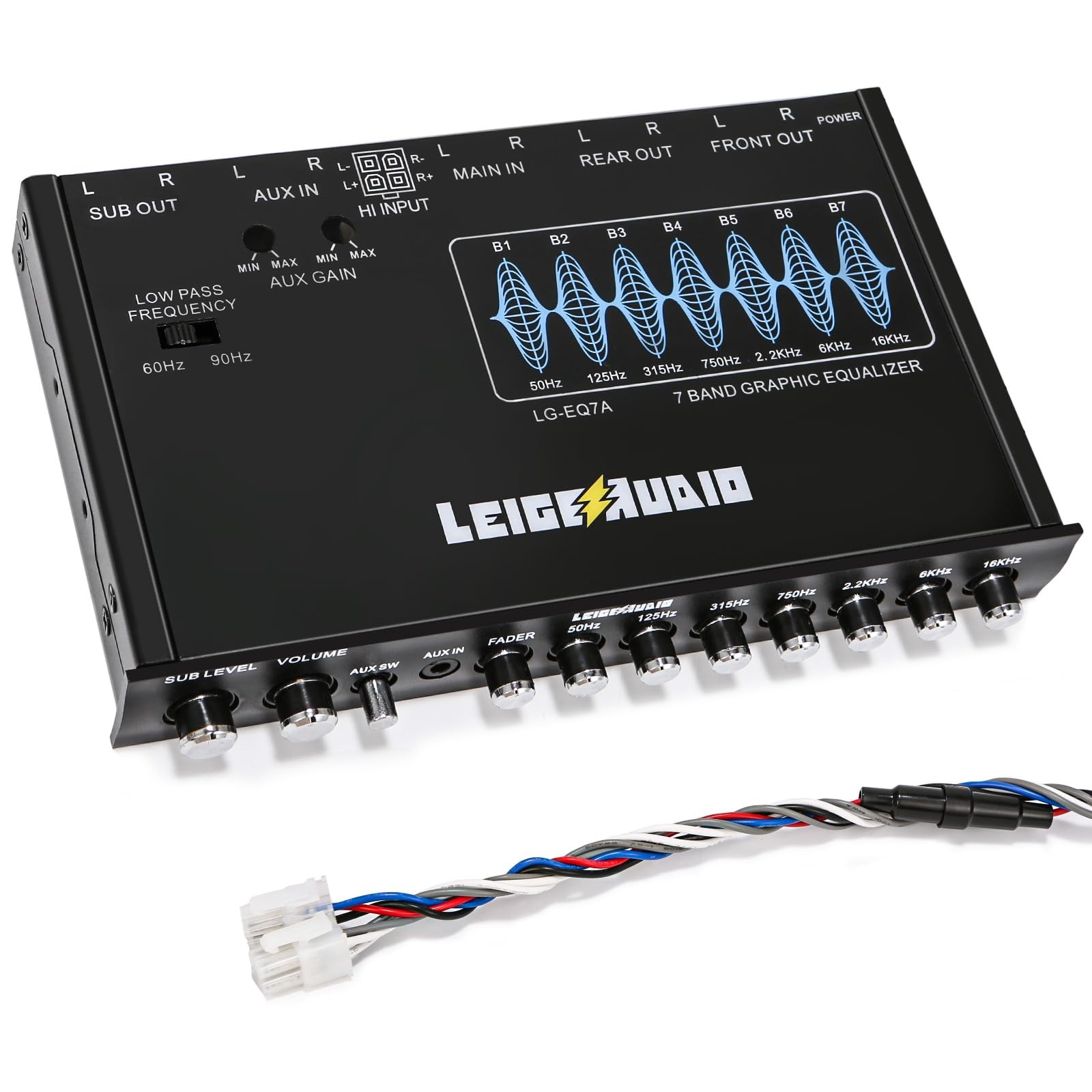 LG-EQ7A 7-Band Car Audio Graphic Equalizer with Front 3.5mm Aux Input, High V...