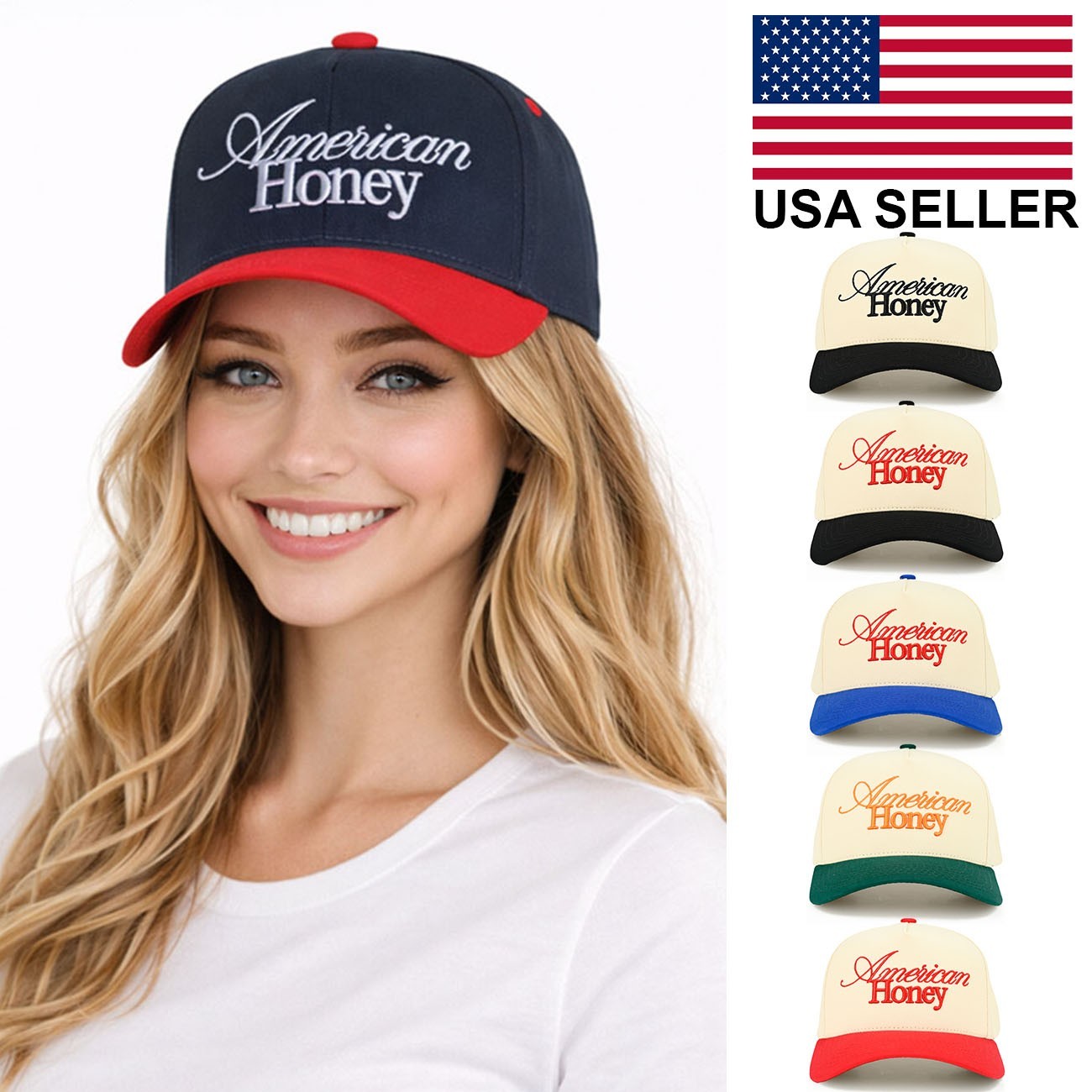 C.C Women AMERICAN HONEY Letter embroidered Snapback Trucker Hat Baseball Cap