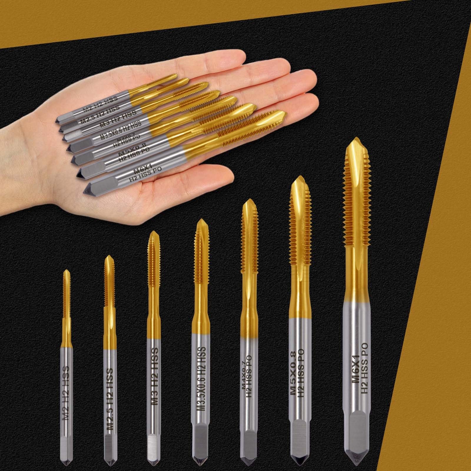 7PCS Micro Taps Bits Mini Machine Screw Drill Tap Set Metric Thread Screws Pl...