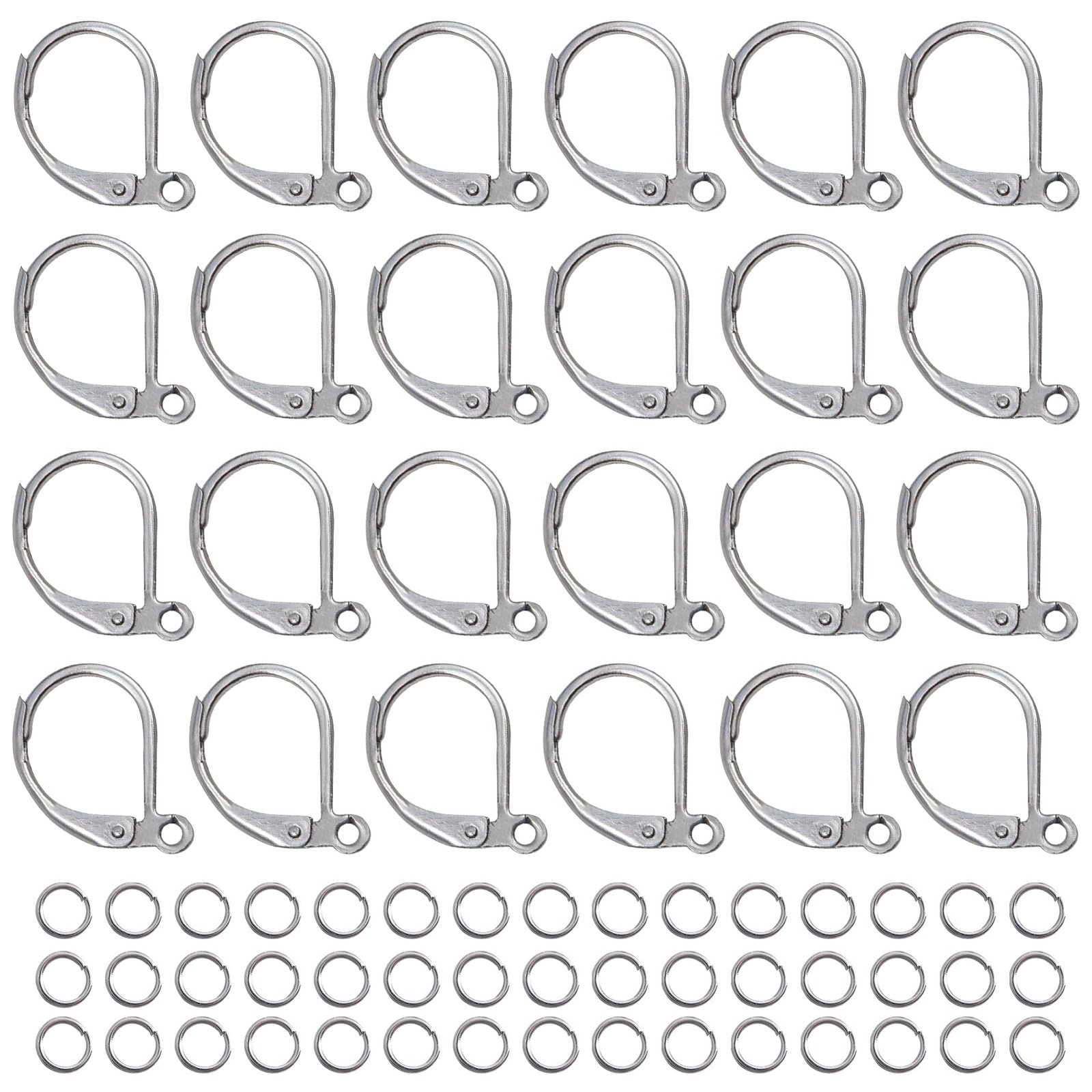 100pcs Stainless Steel Leverback Earring Hooks Clasps Jump Rings 10x15mm
