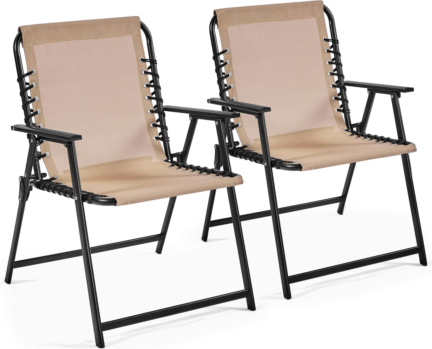 Beige Outdoor Folding Dining Chairs Set of 2 with Armrests