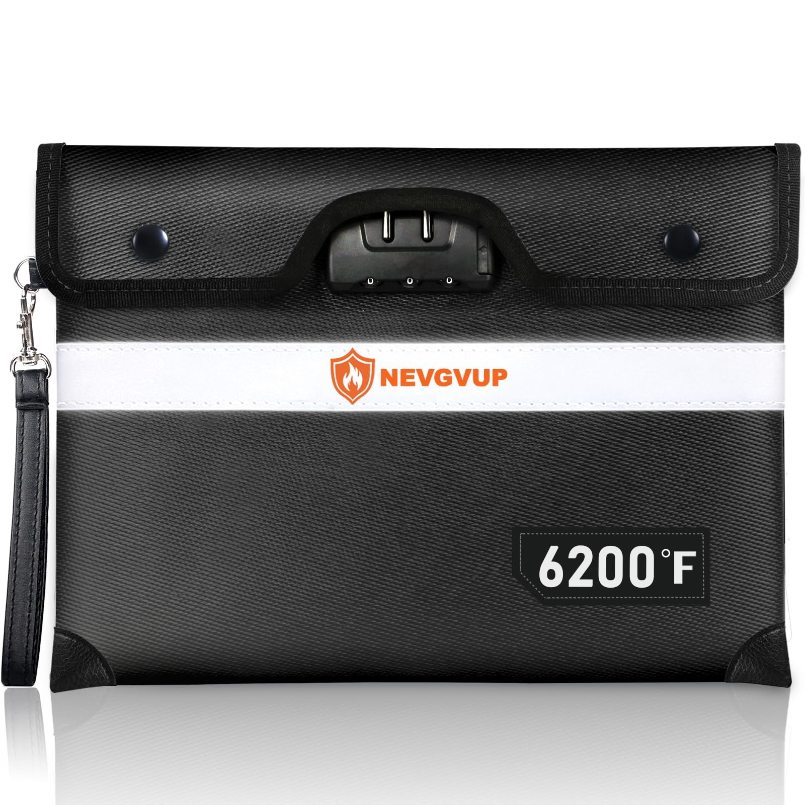 6200F Fireproof Money Bag with Lock A5 Documents Zipper Reflective Strip