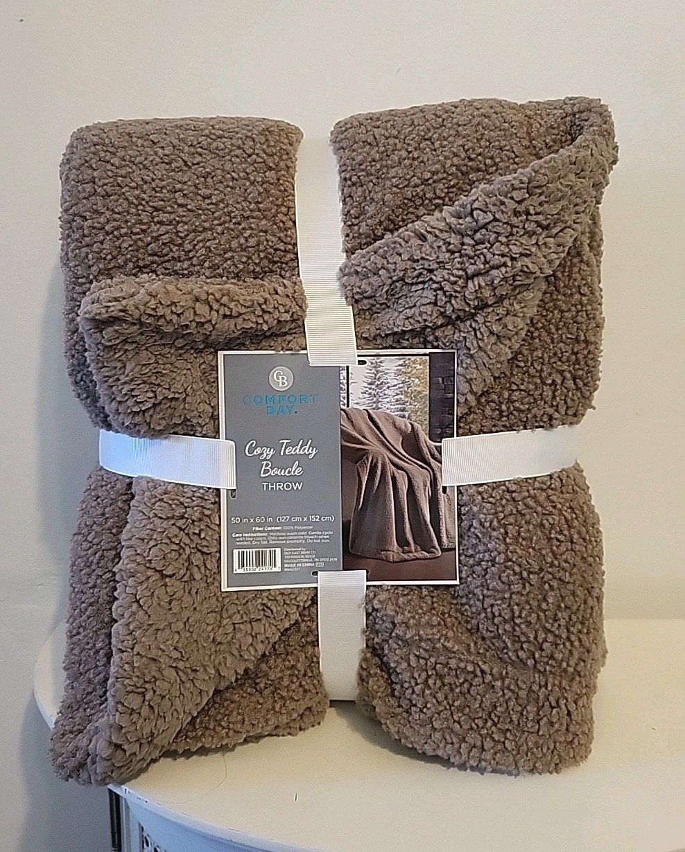 Comfort Bay ~ Brown Cozy Teddy Boucle Throw Blanket 50"x60" NEW-TAGS