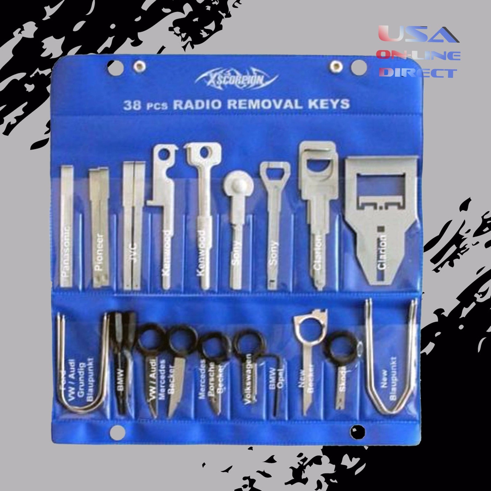 38 pc Radio Removal Keys Kit carrying case foreign factory domestic car stereo