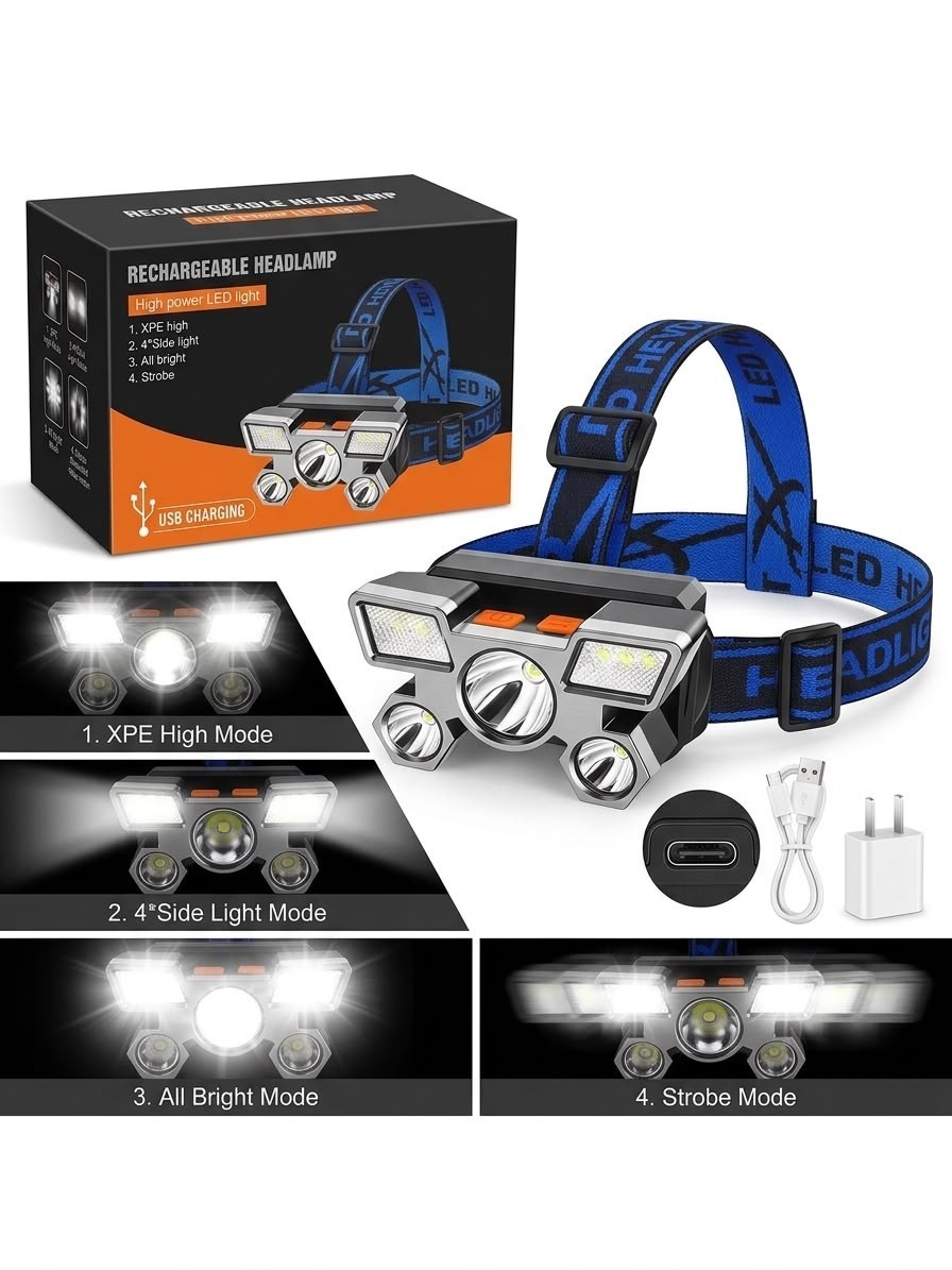 Rechargeable LED Headlamp Super Bright Headlight USB Flashlight Camping Fishing