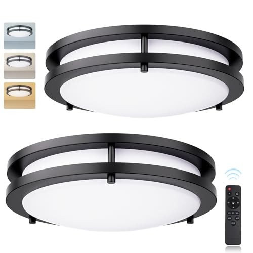 LED Ceiling Light with Remote 2 Pack 16 Inch Flush 16inch 2Pack Matte Black
