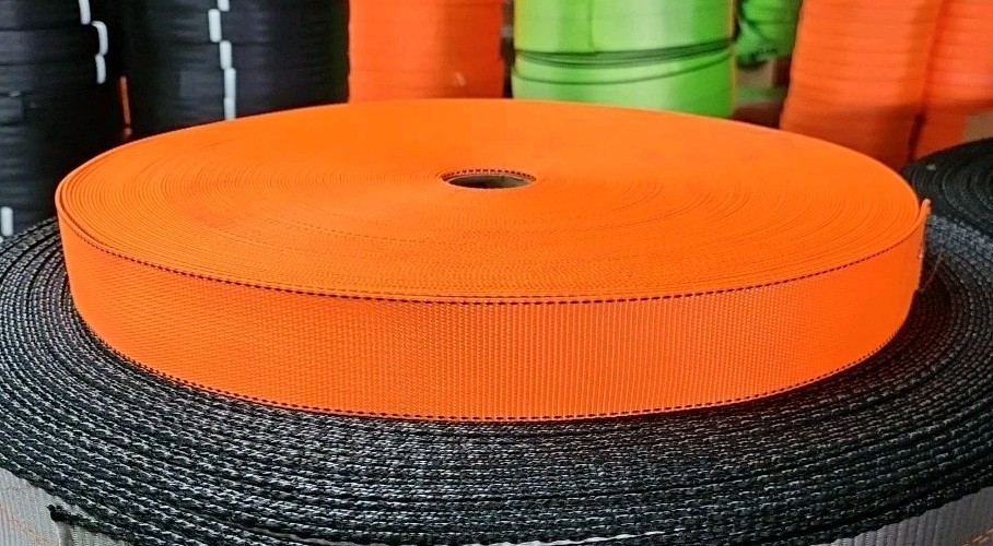 235' Roll of 1-23/32" Safety Orange w/ Black Edging Tie Down Webbing NEW!