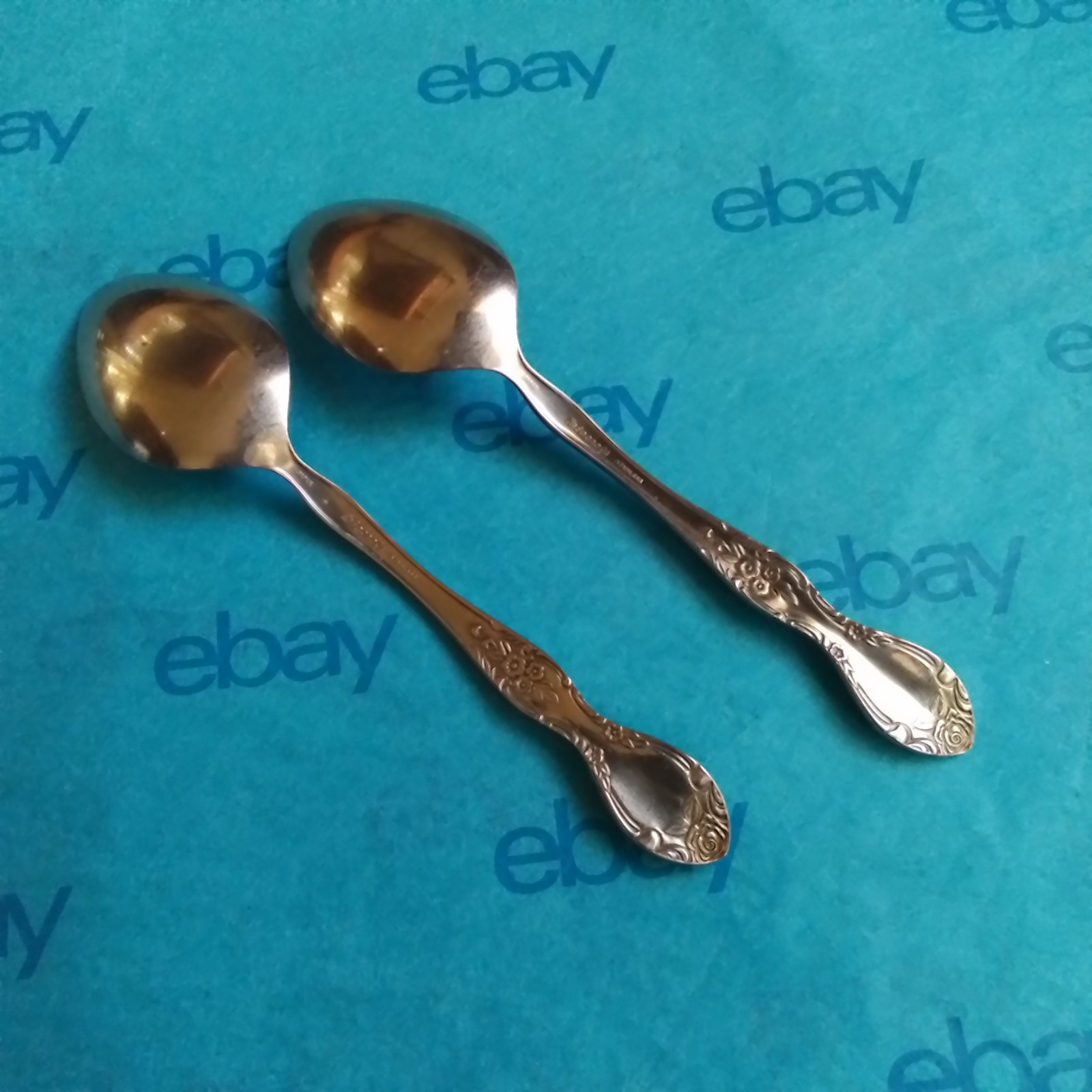 Reed & Barton Rebacraft Candance Andrea Stainless Flatware 2 Serving Spoons VGUC