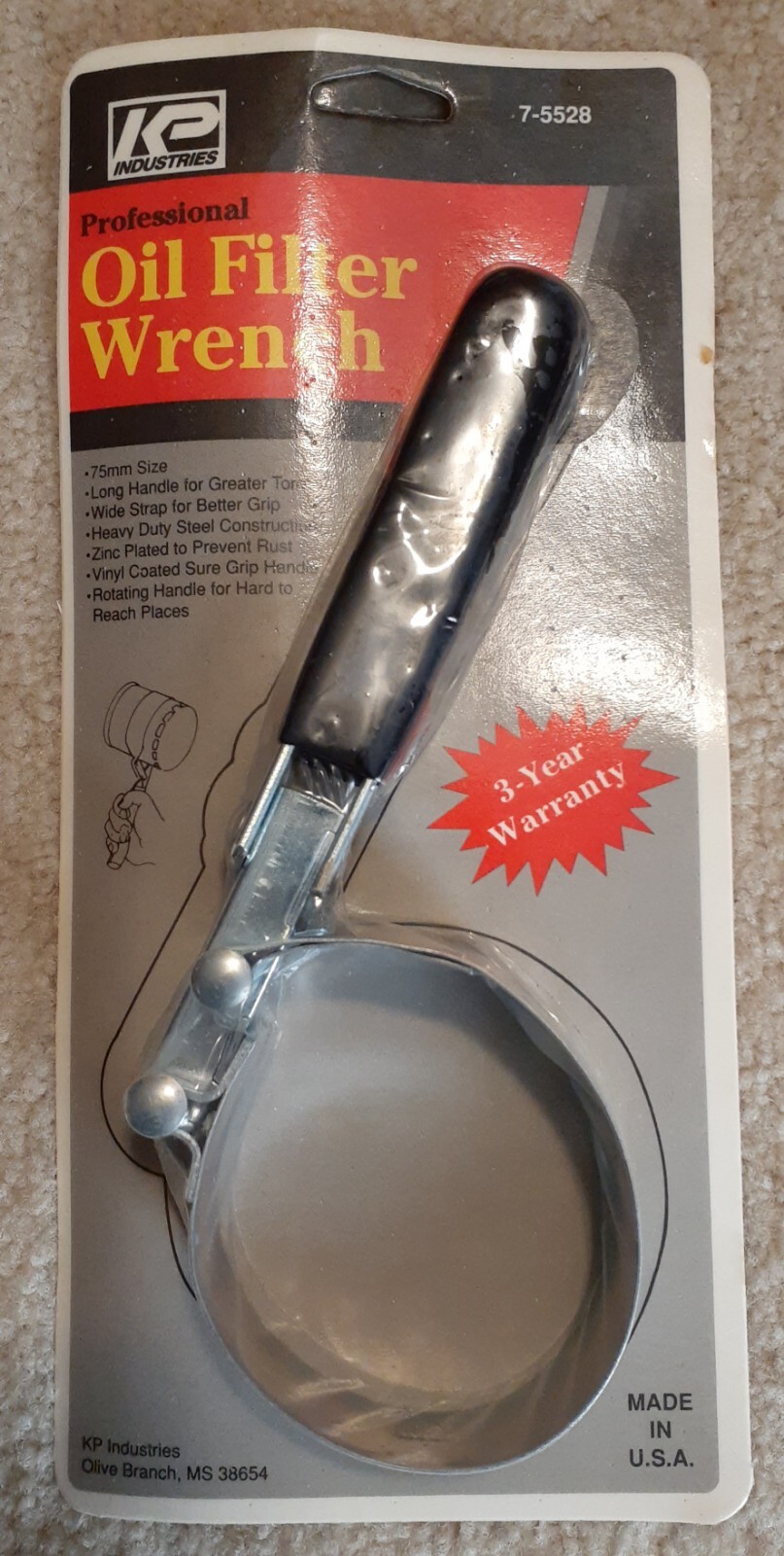 KP Industries Heavy Duty Oil Filter Wrench. Made In USA.  2.65" To 3.25"