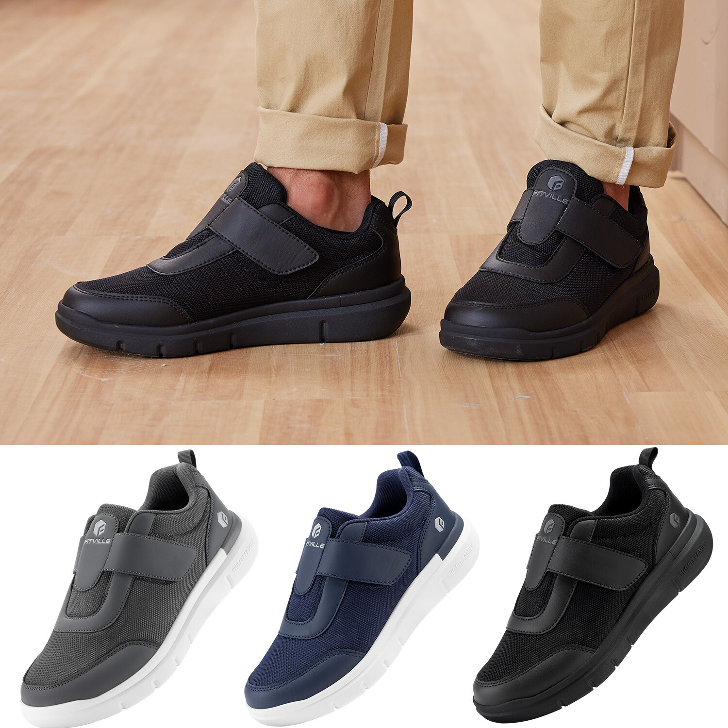 FitVille Men's Extra Wide Diabetic Shoes Casual Slip-On Swollen Feet Pain Relief
